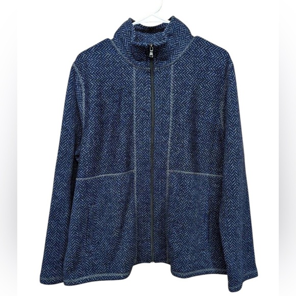 T by Talbots Navy Blue Herringbone Full Zip Jacket Coat‎ size xl knit exterior - Picture 1 of 7